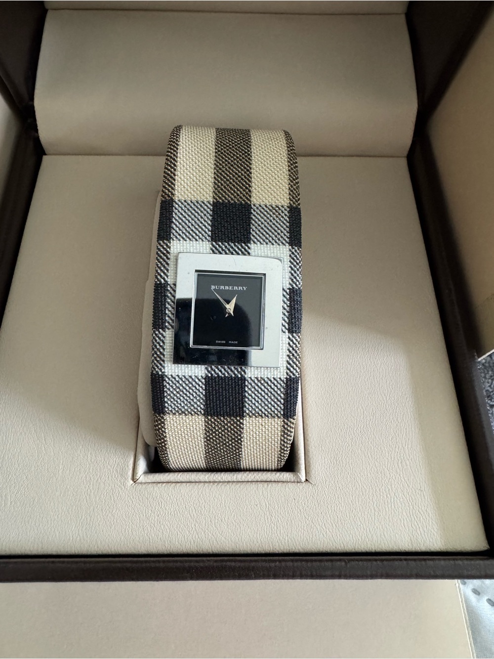 Burberry Black & Beige Check Cuff Watch